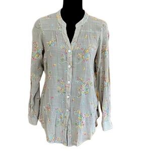 Anthropologie Fig and Flower Embroidered Button Down Shirt Size S